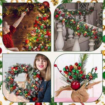 Syhood 12 Set Christmas Tree Picks 7.9 Inch Red Green Gold Christmas Ball Ornaments on Wired Picks Shatterproof Plastic Hanging Ornaments for Xmas Tree Vase Fillers Wreath Crafts Decor