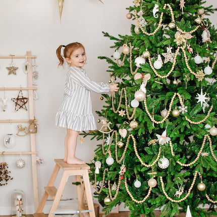 4 Pcs 72 ft Christmas Tree Wood Bead Garland Christmas Wooden Beads Garland Hanging Boho Christmas Decor Rustic Farmhouse Home Decor for Table Wall Holiday Mantel Ornaments (Regular)