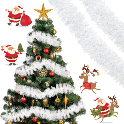 50 Feet Christmas Tinsel Garland Christmas Garland Tree Decorations Tinsel Garland for Outdoor or Indoor Use Christmas Holiday Decor (White)