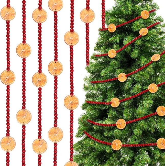 Huwena 12 ft Christmas Rustic Garland Orange Slice Garland Wooden Bead Garland Rustic Bead Farmhouse Craft Bead Garland for Christmas Wedding Citrus Decoration Supplies