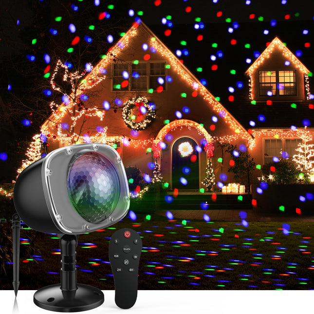Christmas Projector Lights Outdoor,15 Colors Rotating Falling Snow Projection with Remote for Xmas Moving Points Landscape Lights for Home Indoor Yard Garden Party and for Show Club Pub Decorations