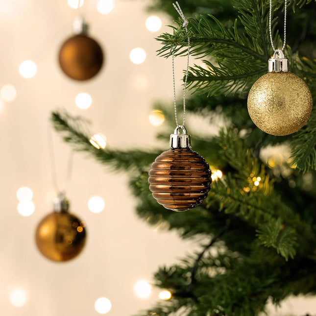 Valery Madelyn 1.57 Inches Small Christmas Tree Decorations Ornament Set for Fall Halloween, 24ct Bronze Copper Gold Shatterproof Christmas Ball Ornaments Bulk, Hanging Decor for Xmas Holiday Party