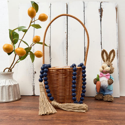 OMISHE 59in Wood Bead Garland with Tassels, Wooden Beads Garland, Decorative Beads Garland Decor, Farmhouse Beads Garland for Wall Hanging Home Festival Decor, Navy Blue