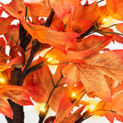18 Inch Lighted Maple Tree with 36 Lights, 72 Leaves, 6 Acorn, Timer Battery Operated Tabletop Artificial Fall Tree for Thanksgiving Harvest Home Decor, Fall Table Decorations (18 Inch 2 Pack)