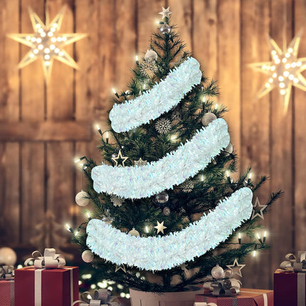 6 Pieces 39.4 Feet Christmas Tinsel Garland Blue White Strip Garland Xmas Party Metallic Tinsel Twist Garland Glitter Christmas Tree Hanging Wreath Decor for Holiday Outdoor Home (Simple Style)