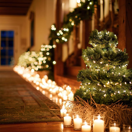 TW SHINE 30 FT Pre-Lit Christmas Garland Decorations, 100 LED Lighted Artificial Pine Garlands with 8 Modes, Green Garland for Indoor Outdoor Door Home Stairs Holiday Decor, Warm White