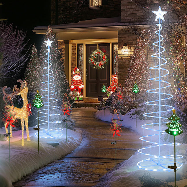 Yescom Twinkle 6Ft Spiral Christmas Tree Light 182 Pre-Lit LED 8 Model for Indoor Outdoor Patio Garden Pathway Holiday Party Event Xmas Night Decor Water Resistant with Star Topper Metal Stakes White