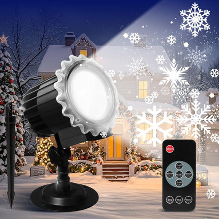 Christmas Snowflake Projector Lights Outdoor, Led Snowflake Light with Remote Control, IP65 Waterproof, Snowfall Show Lights for Outdoor Indoor Xmas Holiday Party Patio Garden Decoration