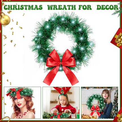 2 Pieces 13 Inch Car Christmas Wreath with 20 Small White Light Christmas Car Decoration with Red Bow Christmas Wreath for Car with Battery Case for Car, Suv Winter Christmas Decorations