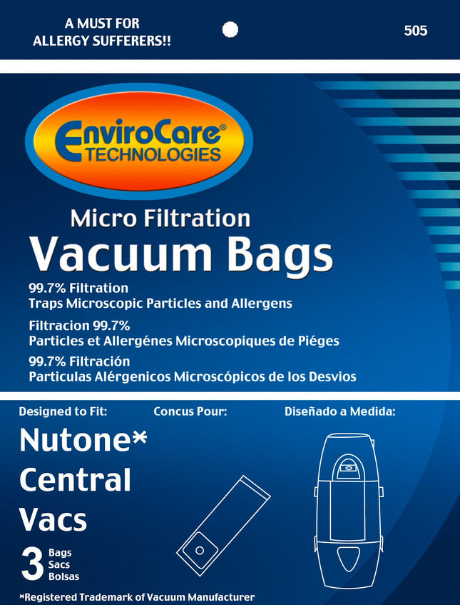 Envirocare Micro Filtration Vacuum Cleaner Dust Bags Made To Fit Nutone Central Vacuums 3 Pack