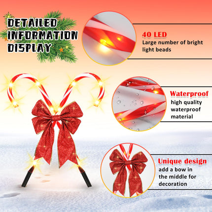 4 Pack Christmas Candy Cane Outdoor Pathway Lights with Bow, 21" Christmas Stakes Lights, 8 Modes Waterproof Outdoor Christmas Decorations Lights for Holiday Xmas Indoor Yard Patio Garden Walkway