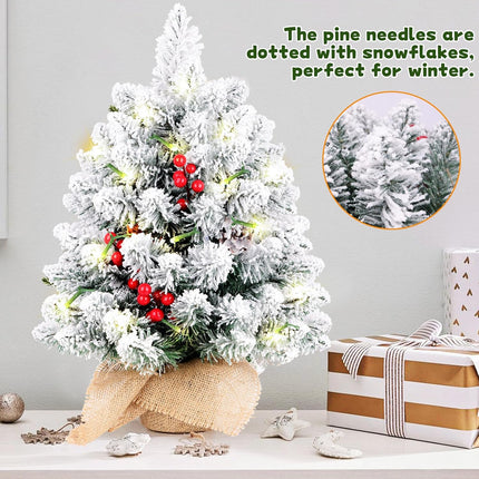 Small Christmas Tree,Mini Christmas Trees,Small Christmas Tree with Lights,20 Inch Tabletop Christmas Tree,Pine Artificial Small Christmas Tree Red Berries Pinecone Xmas Decor Home Indoor