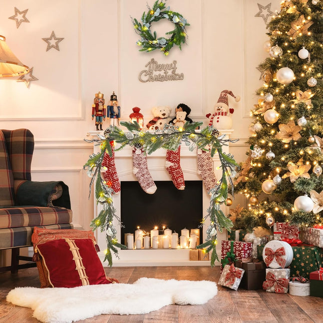 6FT Pre-lit Christmas Garland,Cedar Winter Pine Garlands Lighted,Battery Operated Christmas Garland with LED Lights,Pinecones,for Fireplace Mantle Holiday Decorations,Thanksgiving Year