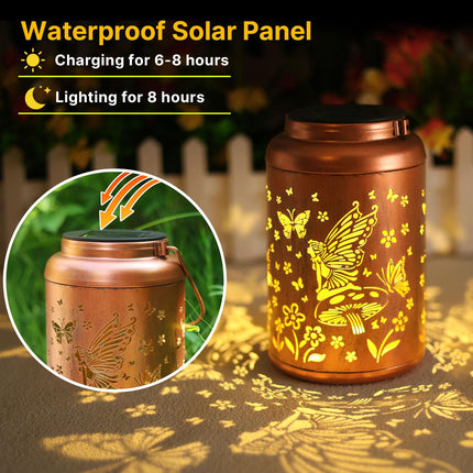 Fairy Solar Lanterns Outdoor Waterproof Hanging Butterfly Solar Lights Metal Solar Decorative LED Lanterns Outside Christmas s for Women Mom Decor for Garden,Yard,Patio,Lawn