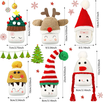 6 Pieces Christmas Marshmallow Mug Hat Crochet Christmas Mug Hat Marshmallow Mug Toppers Christmas Mug Topper Display for Mug Christmas Winter Tray Decor, Mug Not Included (Assorted Style)