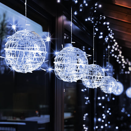 Dazzle Bright Outdoor Balls Lights Hanging Tree Garden Lights, 160 LED Sphere Lights Garden Globe Lights, for Party Wedding Yard Garden Porch Patio Christmas Holiday Decoration, White