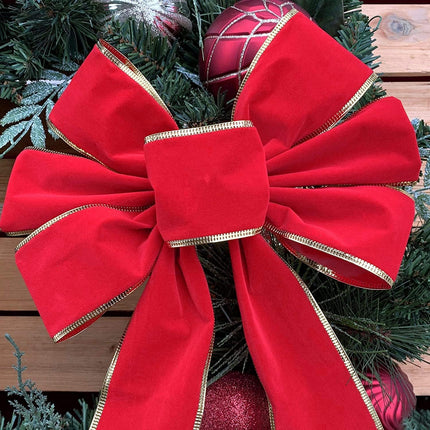 Gold Edge Christmas Wreath Bows - 10" Wide, Set of 6, Red Velvet, Front Door, Gate, Fence, Retail Display Decorations, Basket, Swag & Garland Decoration, Festive Winter Decor, Valentine's Day