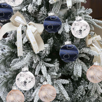 3.14 Inch Navy Blue and Clear Silk Christmas Ball Ornaments, 9 Pcs Satin Christmas Tree Hanging Ornaments Wreath Garland Decor Xmas Balls for Home, Holiday, Wedding, Xmas Hanging Decorations