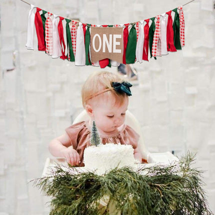 Italian Picnic Theme 1st Birthday High Chair Banner - Italian/Pizza Themed Fabric Garland For Boys Girls' First Birthday Party, Cake Smash Photo Prop HighChair Banner(Christmas cloth banner)