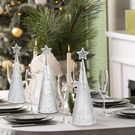 Silver Glass Trees Set of 6, 17" 15" 13" Small Tabletop Christmas Tree Handmade Disco Decor for Xmas Table Party Centerpiece Decoration