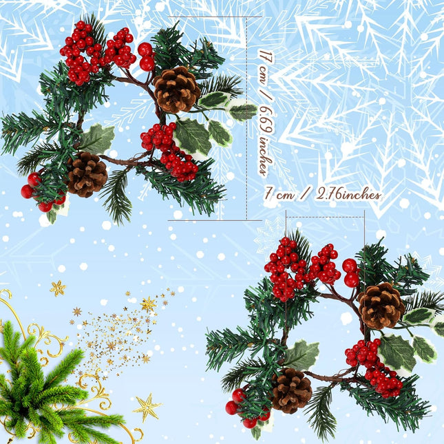Set of 8 Christmas Candle Rings Christmas Wreaths Berry Pinecone Red Poinsettia Candle Wreaths Rings Mini Christmas Candleholders Xmas Wreath Candle Holder for Christmas Centerpiece(Cute)