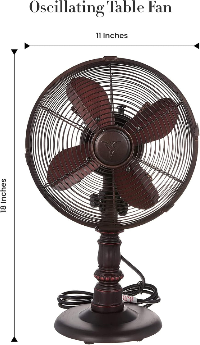 Decobreeze Oscillating Table Fan, 3 Speed Portable Fan, Kipling, Antique Metal Fan, 10 Inches