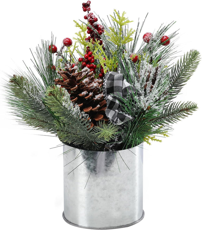 MUMTOP Christmas Table Centerpiece Decorations, Mini Christmas Tree Artificial Potted with Pincones for Home Kitchen Mantel Holiday Decor