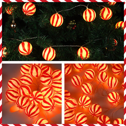 20ft Outdoor Christmas String Lights with 40 Bulbs Red and White Christmas Lights Decorations Christmas Tree Hanging Glitter Candy Ball for Christmas Party Fireplaces Front Door Stairs