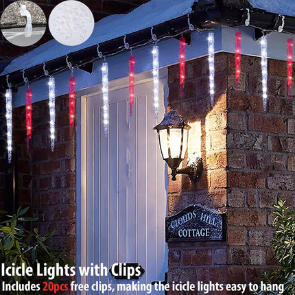 Red and White Icicle Christmas Lights for Outside, Christmas Lights Indoor Outdoor Hanging with 20 Large Tubes, 29FT 8 Modes with Timer, Connectable Meteor Shower Lights for Candy Cane Them Decoration