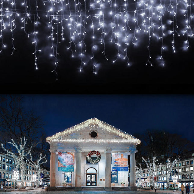 LANFU 400 LED,32 feet,75 Drops Icicle Lights Clust Christmas Lights Outdoor Indoor Decorations String Lights Plug in,8 Functions Curtain for Party Birthday Thanksgiving Easter Wedding Cool White