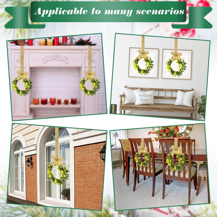 Cindeer 6 Pcs Lighted Christmas Kitchen Cabinet Wreaths with Ribbon Bow LED Lights Farmhouse Artificial Cabinet Hanging Wreaths for Door Wall Christmas Party(Yellow)