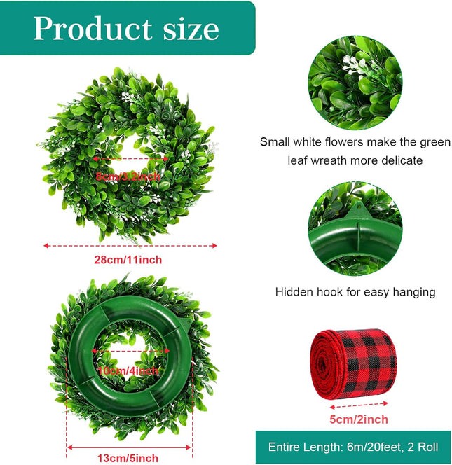 Unittype 4 Pcs Christmas Kitchen Cabinet Wreaths Christmas Faux Artificial 2 Roll Red Black Plaid Ribbons for Door Farmhouse Hanging Wall Window Door Hanging Xmas Decoration