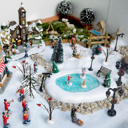 14 Pcs Christmas Accessories Village Figurine Miniature Pine Trees Snow Artificial Christmas Trees Bare Branch Trees Street Lights Lamps for Xmas DIY Crafts Winter Room Landscape (Vivid Style)