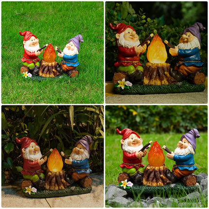 mopha Solar Garden Gnomes Statues Outdoor Christmas Flame Lights Decor, Resin s Figurines Outside Decoration Ornaments Clearance Gardening Decoration
