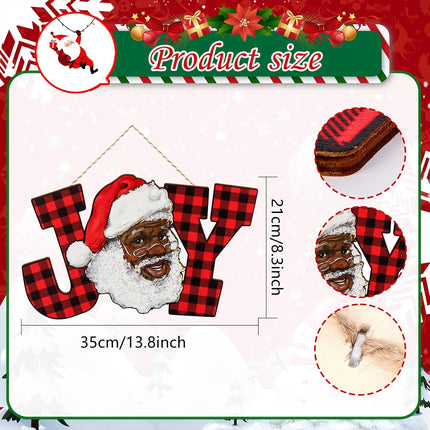 Black Santa African American Christmas Decorations Joy Letter Sign Red Buffalo Plaid Wood Joy Wall Hanging Xmas Wooden Letter Ornaments for Holiday Indoor Outdoor Home Decoration
