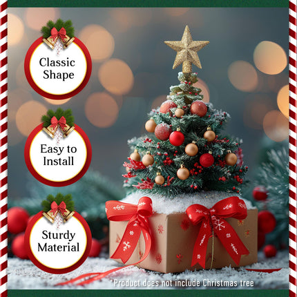 WASAFV 6PCS Mini Christmas Tree Topper, Small Star Tree Topper Christmas Tree Star for Small Christmas Ornaments Decorative Tree Star for Xmas Christmas Party (2.36 Inch, Glitter Gold)