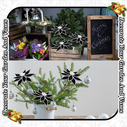 6 Pcs Large Christmas Flowers Black Poinsettia Flowers 13 Inch Artificial Christmas Tree Flowers with Stem Black Faux Flower Christmas Ornaments for Xmas Wreath Wedding Party Decoration