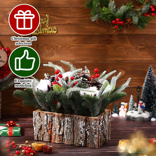 Zhehao 9.8 x 8.3 x 5.5'' Small Christmas Tree, Artificial Square Mini Tabletop Christmas Tree Decorations Include Apple, Star, Pinecones, Pine Leaf Berry for Christmas Decoration (Cotton)
