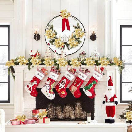 Christmas Tree Decor-18 Pcs 5.5" Poinsettias Artificial Christmas Flowers Picks with Clips Stems Xmas Ornaments for Christmas Wreaths Garland Home Party Decorations Gold