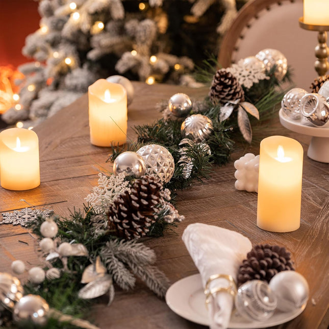 Valery Madelyn 6 feet Pre-Lit Christmas Garland with Lights for Mantle, Lighted Battery Operated Xmas Garland with Silver White Balls Snowflake for Front Door Fireplace Table Centerpiece Outdoor Decor