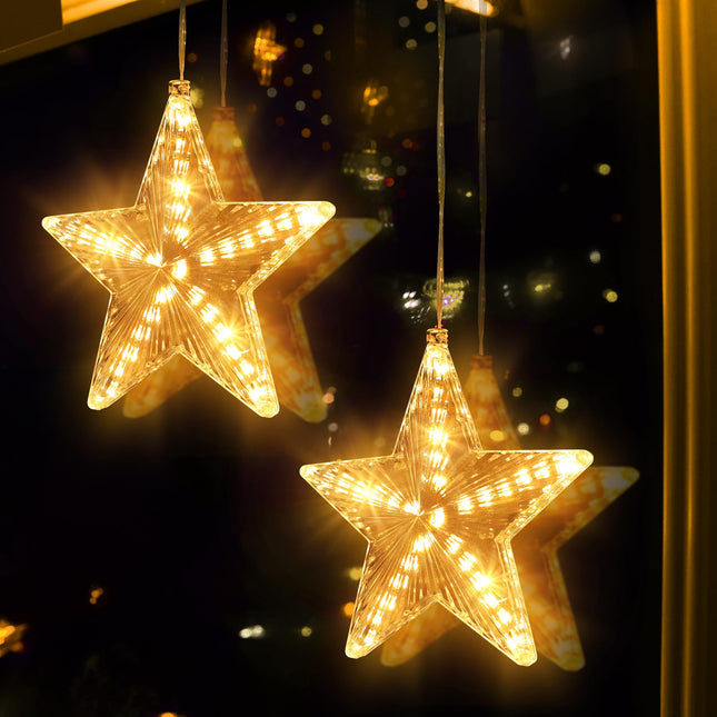 Lomotech Meteor Shower Star Window Lights with Suction Cup, Battery Operated 7.8 Inch Warm White Star Lights with Timer Function for Christmas Decorations (2 Pack)