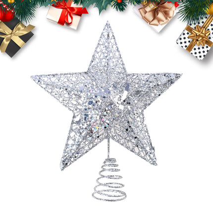 Silver Star Christmas Tree Topper Christmas Tree Star Small Star for Christmas Tree Metal Glitter Xmas Tree Topper for Pencil Christmas Trees Decorations 8 Inch