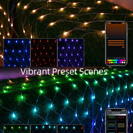 Smart Net Lights for Bushes 150LED 6ft x 4ft, DIY Lightshow RGB Halloween Mesh Lights, Connectable Waterproof with Timer Bluetooth Christmas Net Lights for Bushes Outdoor Yard Shrub Tree Decoration