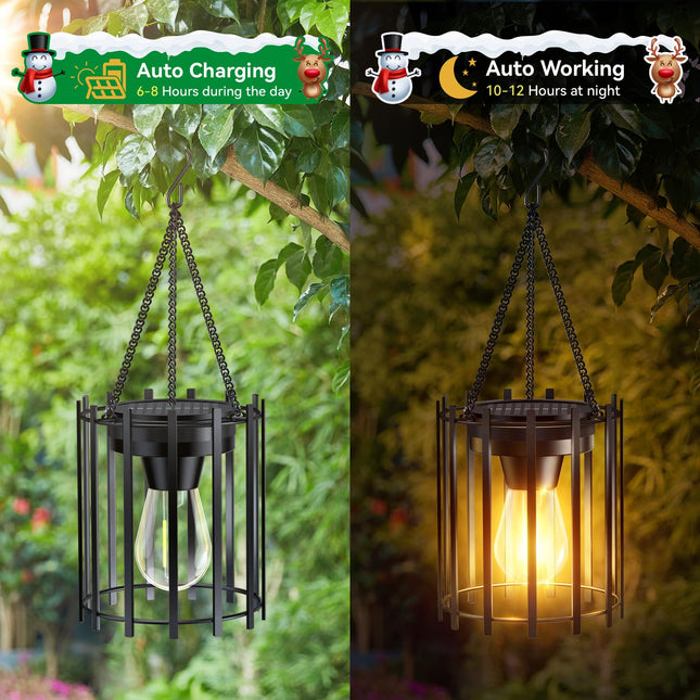 KOOPER Solar Lanterns Outdoor Waterproof, d Bright Hanging Solar Lights Outdoor Lantern, Metal Solar Lantern Decorative, Outdoor Solar Lantern Lights for Yard Patio Christmas Garden Decor 2Pack