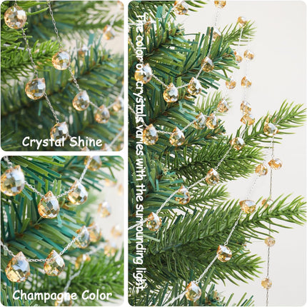 Christmas Garland, 9.8Ft Crystal Glass Beads Strands, 100pcs 10mm Faceted Waterdrop Glass Beads Hanging Ornament for Christmas Tree Centerpieces Wedding Party Decorations (Gold)