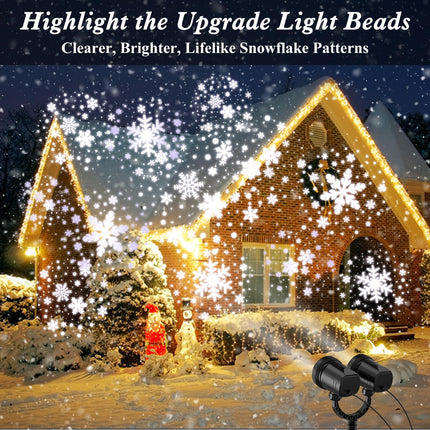 Snowflake Christmas Projector Light Outdoor - d Double Head Projection Design, IP65 Waterproof LED Christmas Light Projector for Xmas Holiday Party Patio Garden Yard Decoration