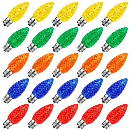 50 Packs C9 LED Christmas Light Bulbs Outdoor, Replacement Bulbs for Christmas String Lights, C9 Shatterproof LED Bulbs, Waterproof Dimmable Strawberry Lights Bulbs E17 Intermediate Base, Multicolor