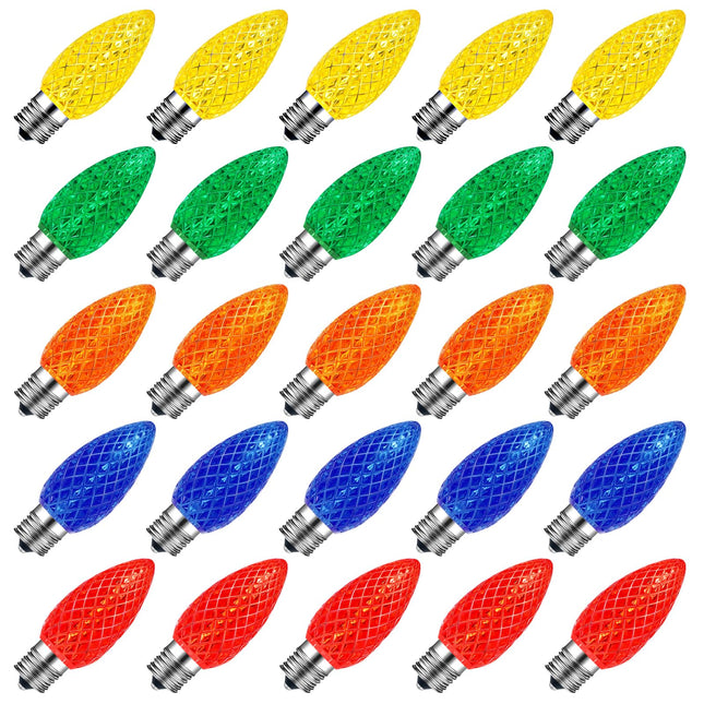 50 Packs C9 LED Christmas Light Bulbs Outdoor, Replacement Bulbs for Christmas String Lights, C9 Shatterproof LED Bulbs, Waterproof Dimmable Strawberry Lights Bulbs E17 Intermediate Base, Multicolor
