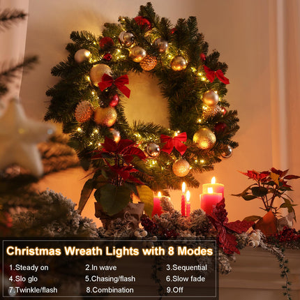 DBFAIRY 2 Pack-16.4ft Outdoor Christmas Tree String Lights 50 Warm White LEDs Battery Operated with Remote Control Green Cable 8 Modes Changing for Bedroom Party Xmas Patio Decor