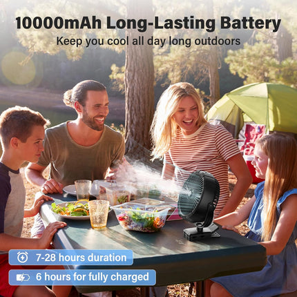 Misting Fan Rechargeable 10000Mah Battery, 8Inch Mister Fan With Clip 3 Speeds With Timer Function, 360° Rotatable Spray Fan